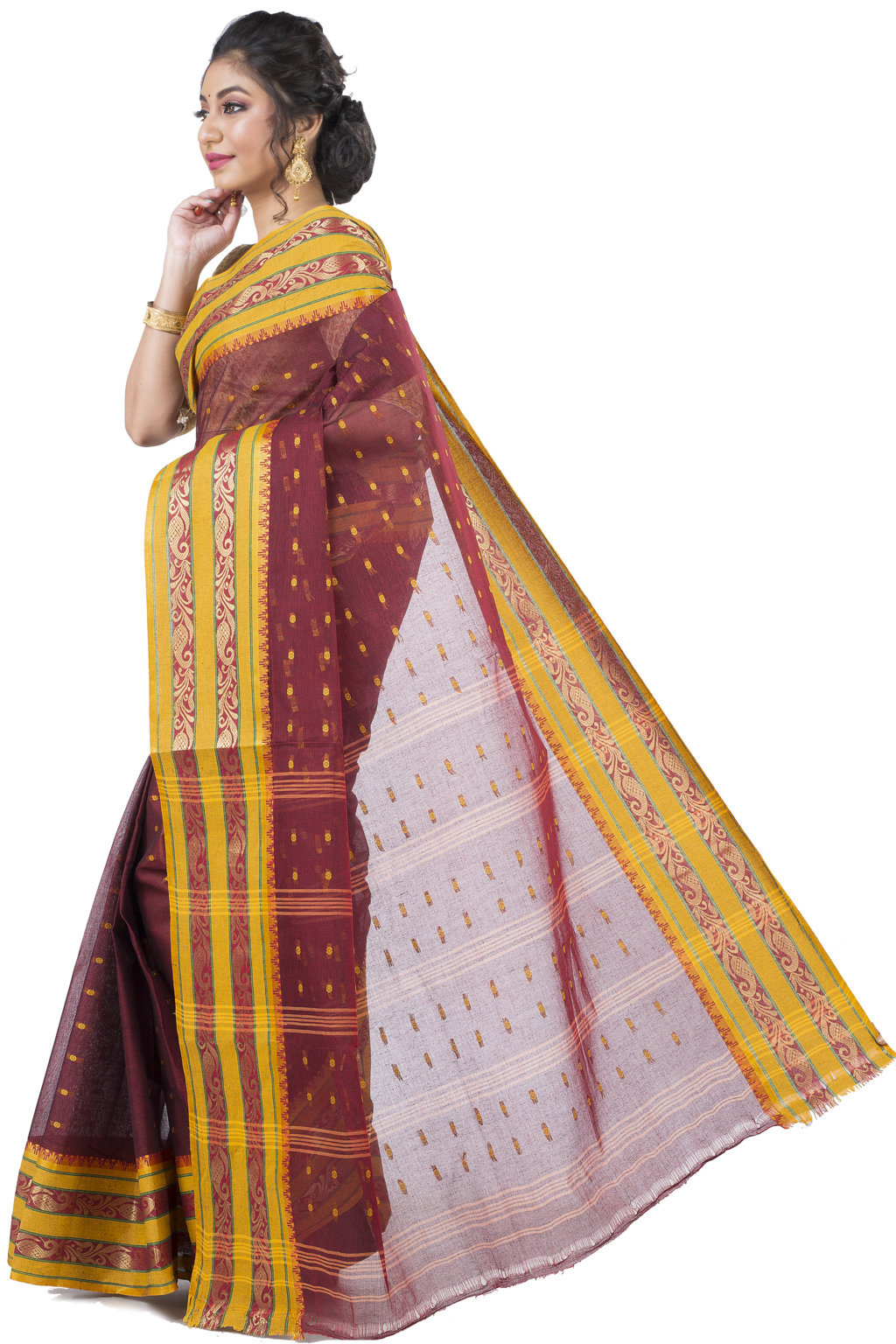 Beige Pure Cotton Alpona Tant Saree (190)